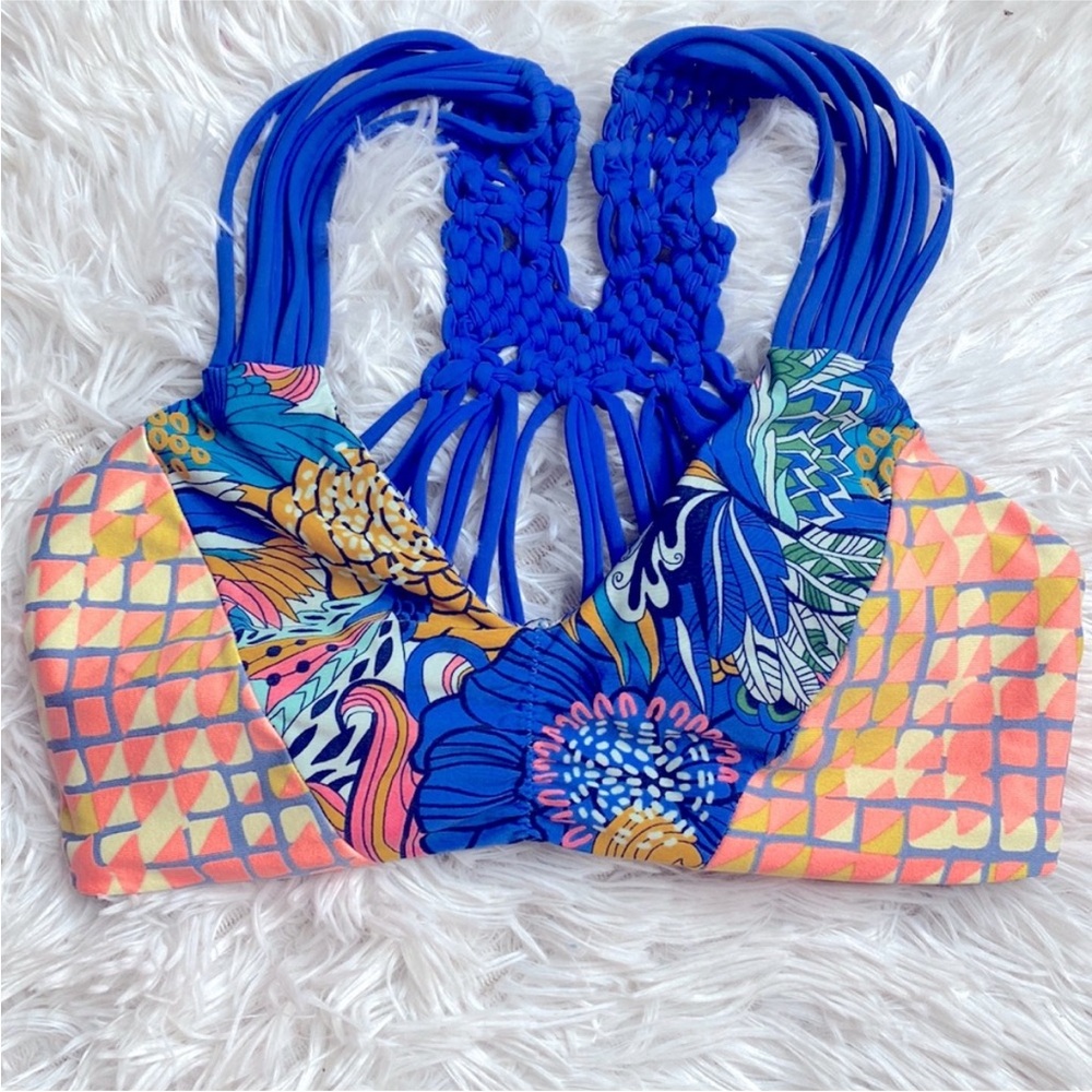 Maaji Blue Pink Reversible Bikini Swim Bathing Suit Top Size Small
